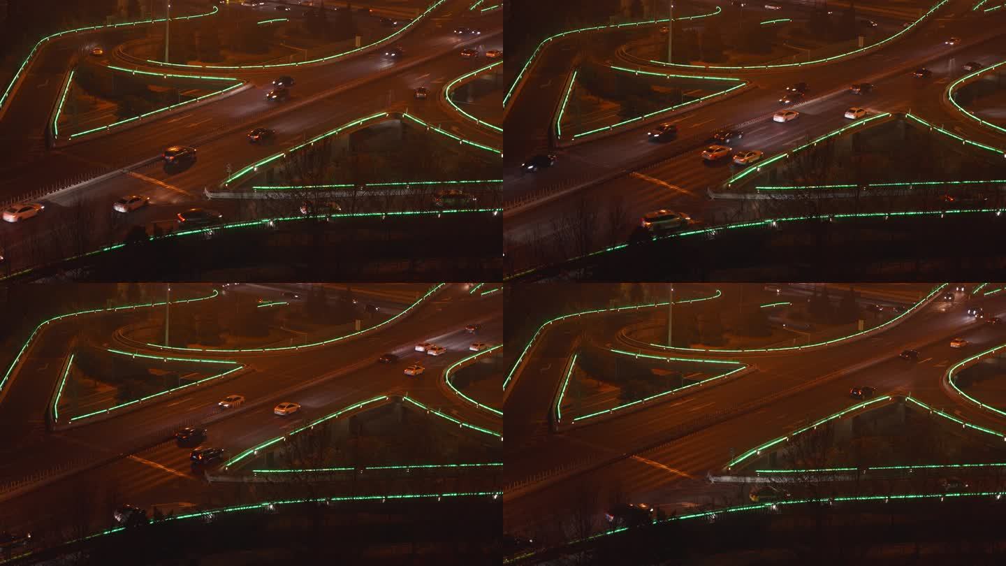 高架桥夜晚交通车流路灯行驶的车量