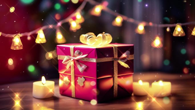 生日礼物盒圣诞新年彩灯串灯蜡烛祝福美好