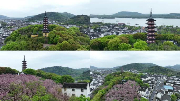 苏州光福铜观音寺晚樱航拍视频