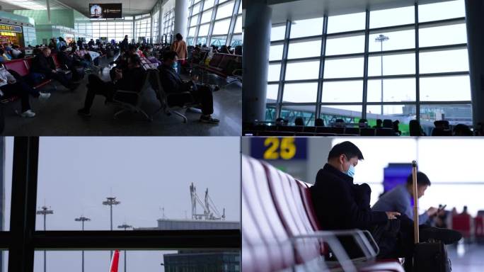 4K长沙黄花机场候机大厅候机旅客空镜6