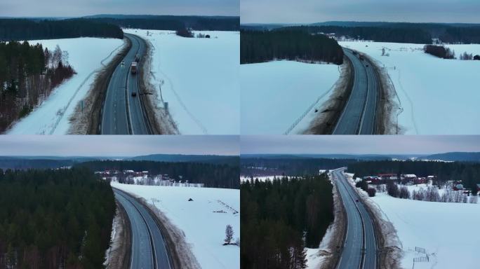 4K航拍北欧瑞典雪景自然风光