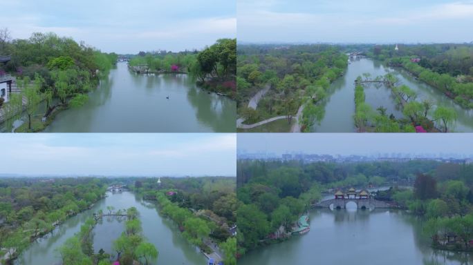 航拍烟雨江南扬州瘦西湖风景区