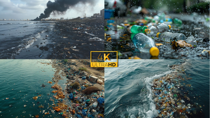 环境污染垃圾未分类塑料瓶河水污染油污有害