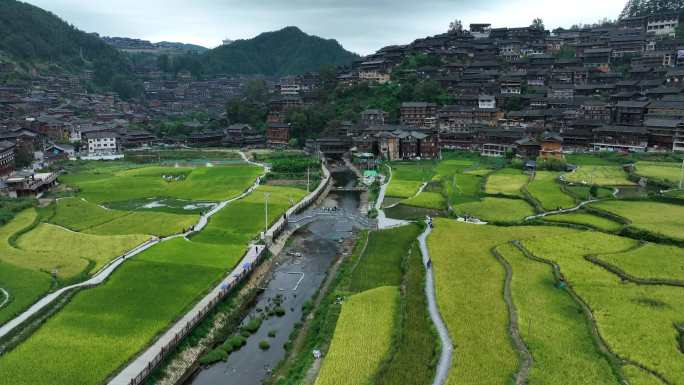 航拍梯田 苗寨 自然风光 乡村美景 空镜