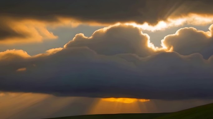 乌云闪电丁达尔光夕阳彩虹暴雨前天空