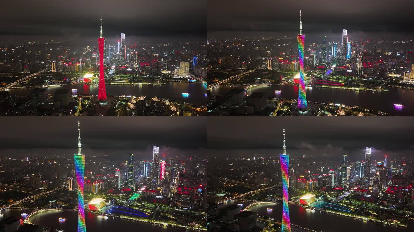 4K航拍广州地标广州塔夜景宣传空镜5
