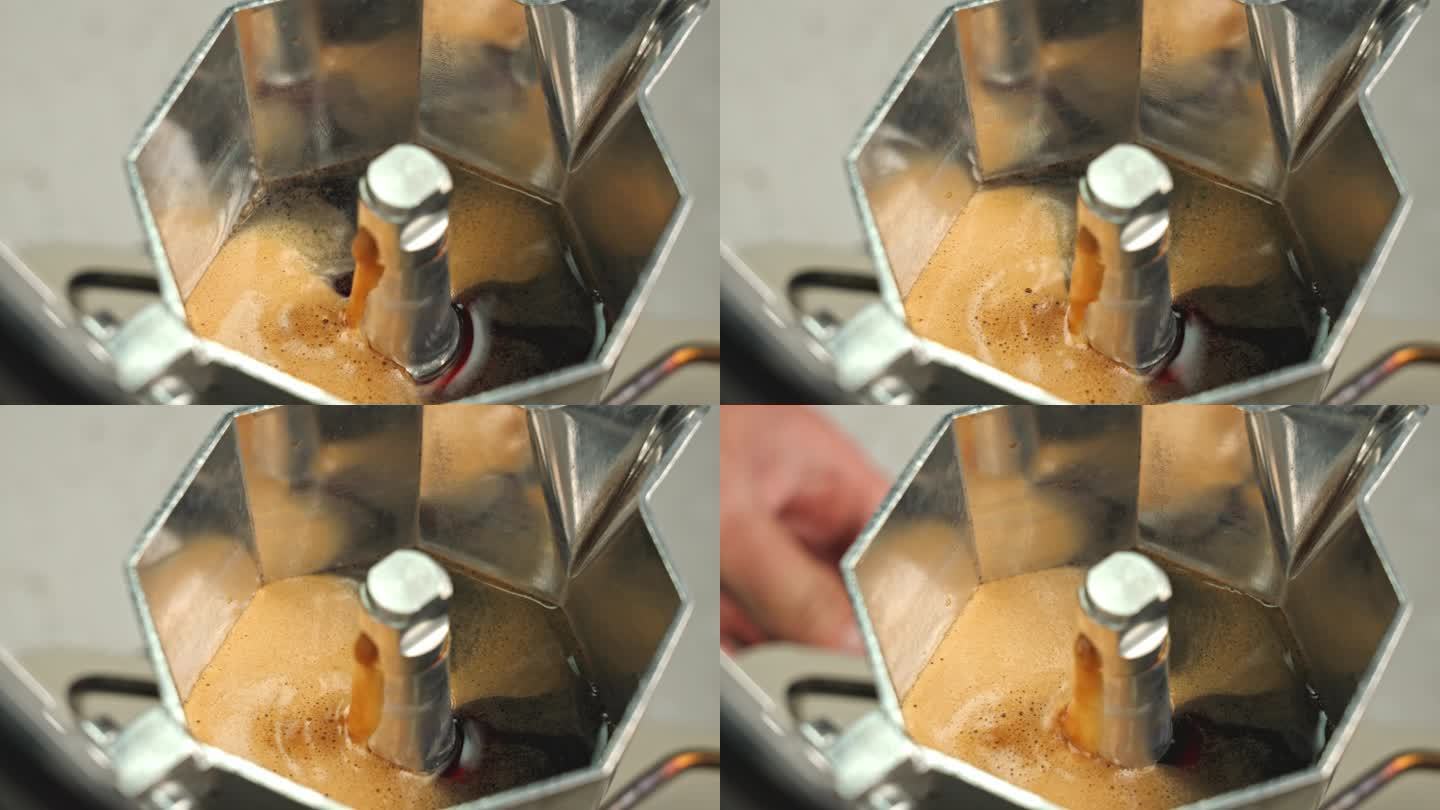 摩卡壶煮咖啡液体制作萃取咖啡