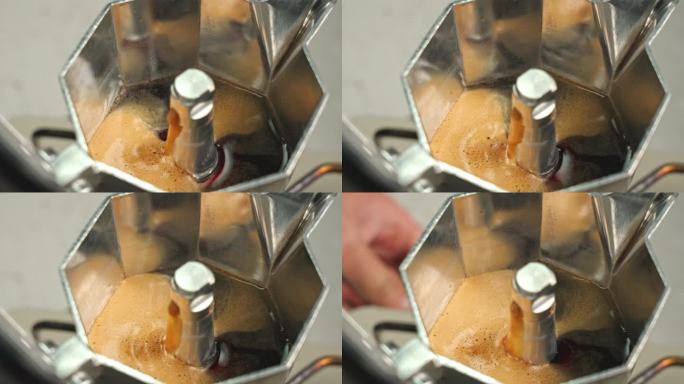 摩卡壶煮咖啡液体制作萃取咖啡