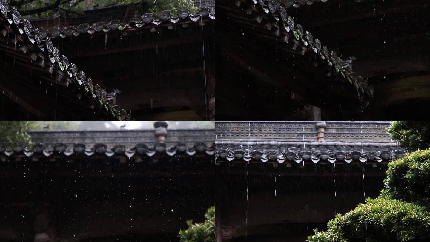 古建筑屋檐雨幕