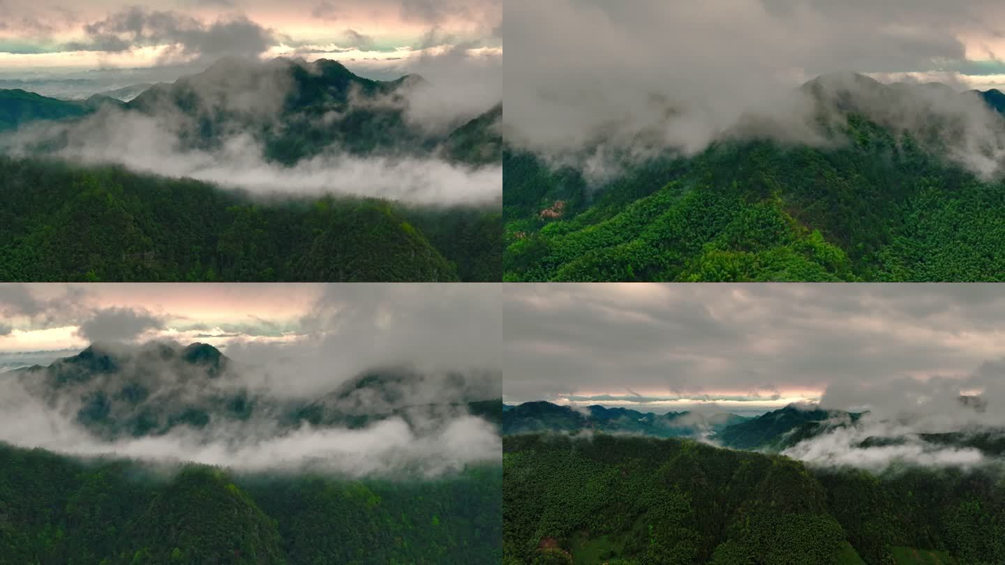 航拍安徽黄山休宁金龙山春雨云海风光4K