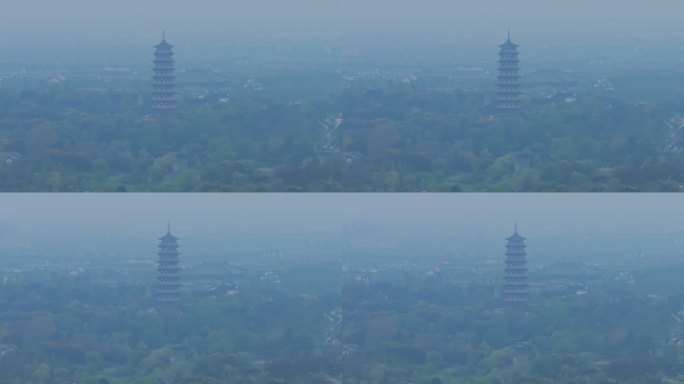 航拍烟雨江南扬州瘦西湖风景区