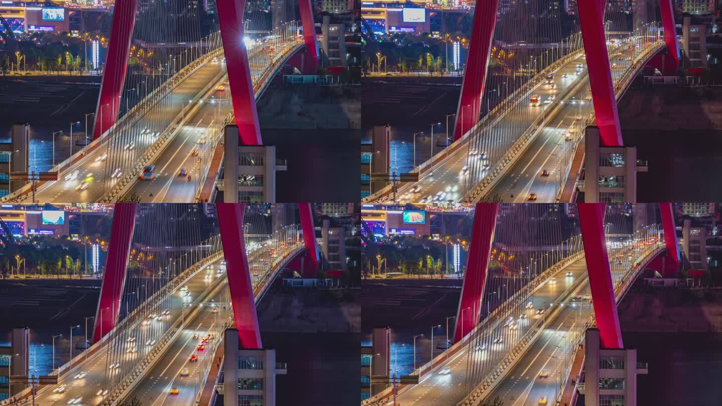 重庆万州长江三桥夜景延时摄影