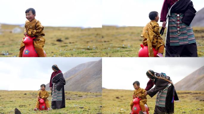 藏族妇女 小孩 欢乐