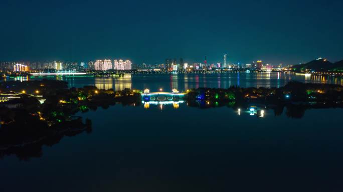 航拍 城市 夜景 徐州 延时摄影 云龙湖