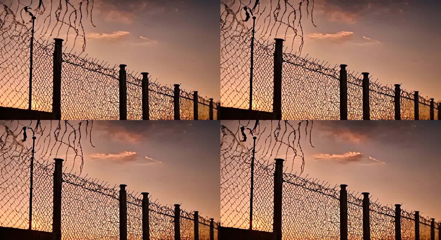日出时的监狱栅栏