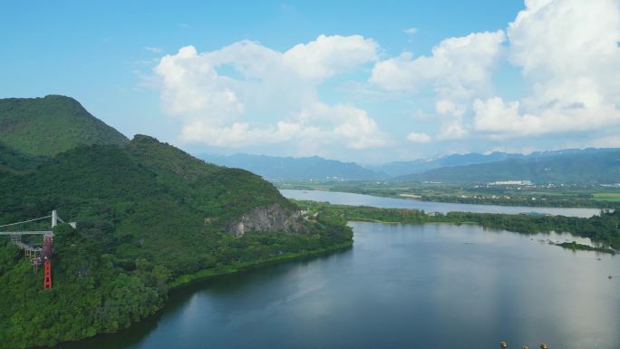 清远夏日航拍清新乡村振兴山水风光湖光一色