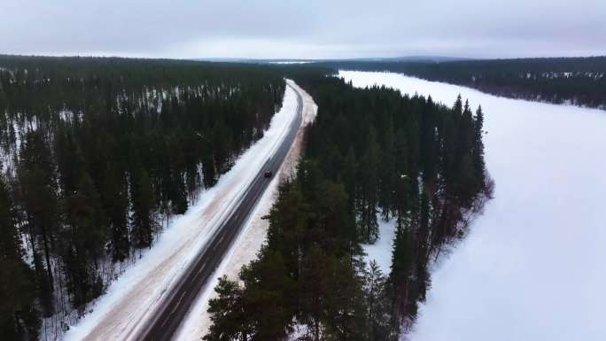4K航拍北欧芬兰雪景自然风光