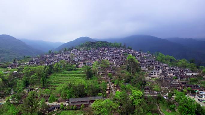 广东清远南岗瑶族千年瑶寨航拍风光4K