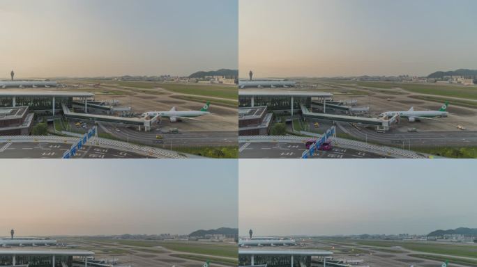 台湾中华航空和长荣航空在深圳机场延时摄影