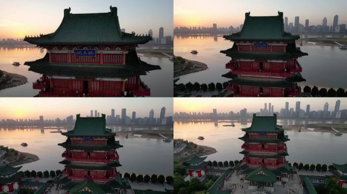 南昌滕王阁城市风光日落夕阳赣江风景航拍