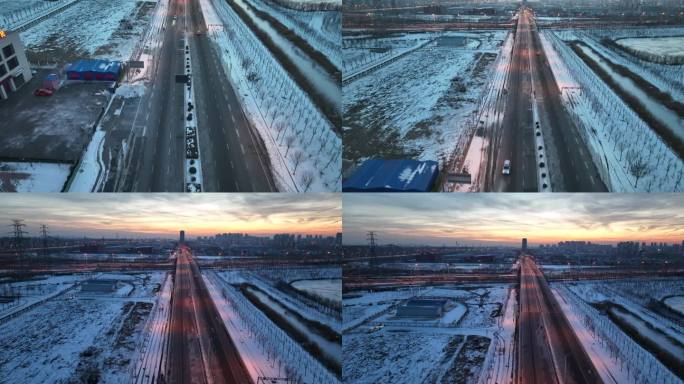 天津 雪景 夜景 夕阳 高速公路