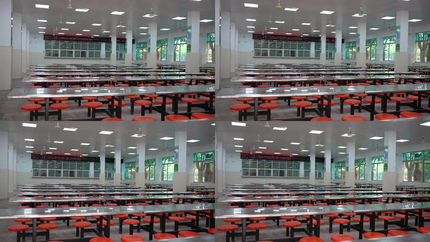 学校企业单位工厂员工学生食堂桌椅实拍素材