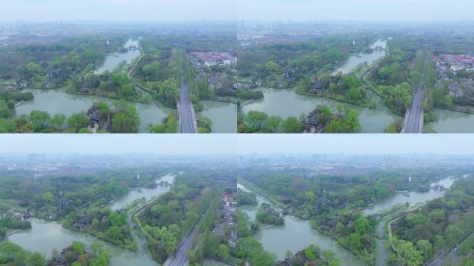 航拍烟雨江南扬州瘦西湖风景区