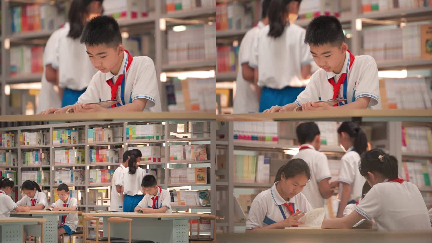 学生在图书馆里阅读读书学习自习