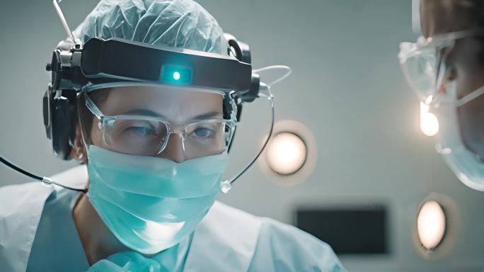 医院里正在进行的增强现实脑外科手术