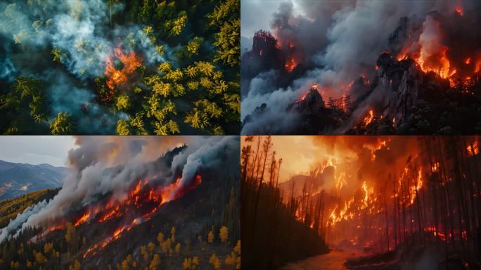 航拍森林火灾，山火消防自然灾害