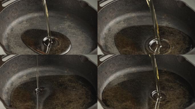 在锅里倒油食用油慢动作