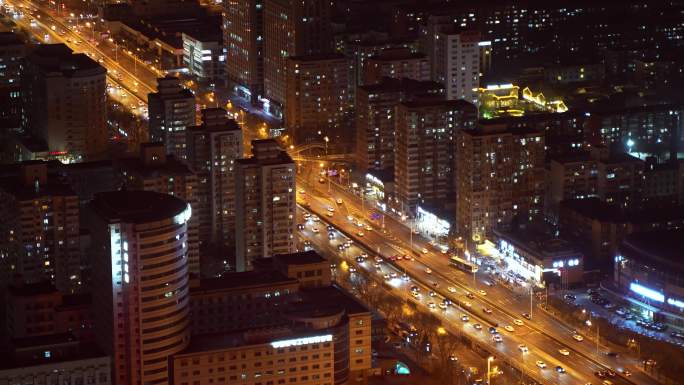 北京城市夜景马路车流快速移动