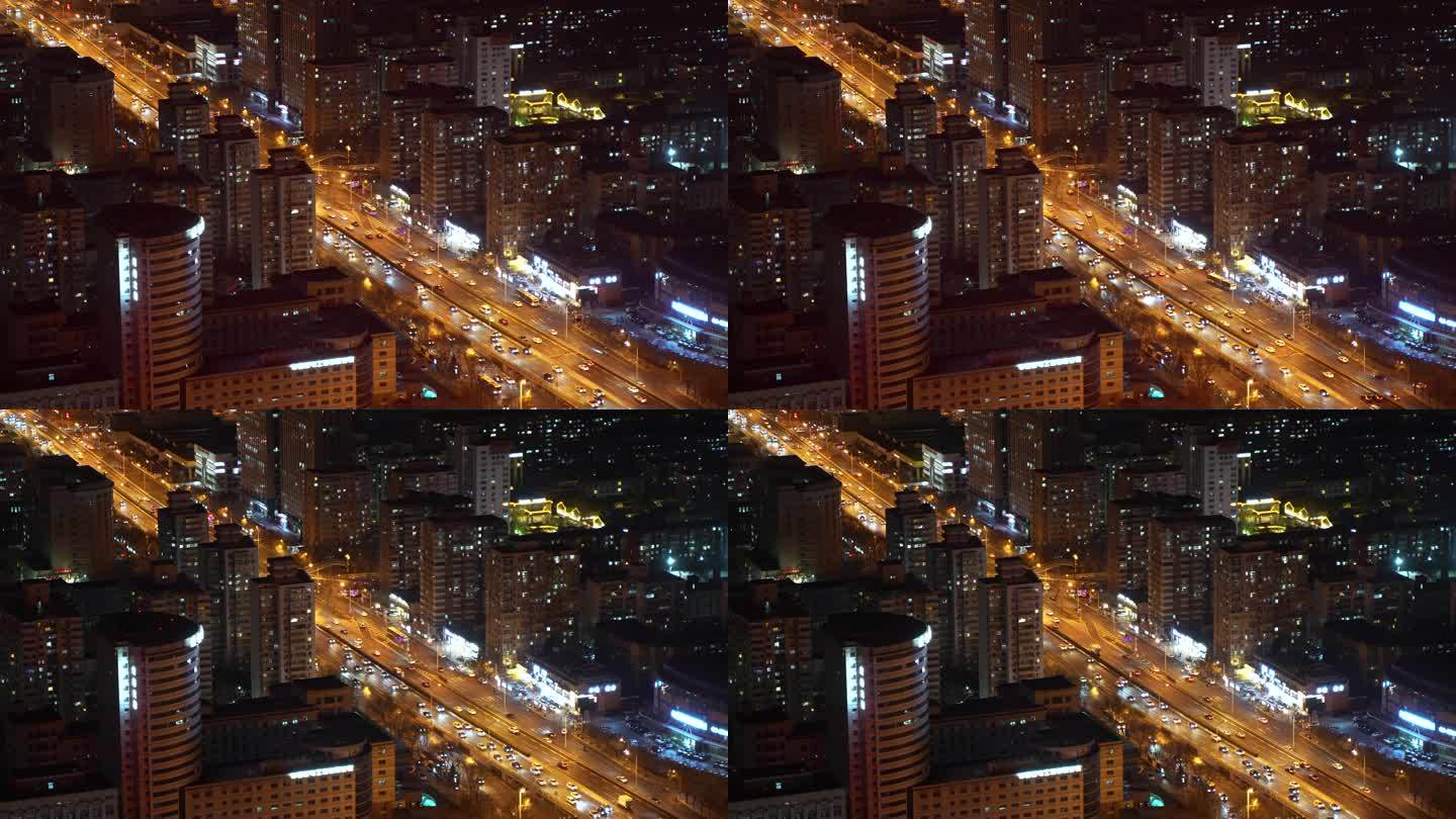 北京城市夜景马路车流快速移动