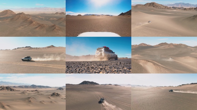 越野车穿越行驶在戈壁沙漠