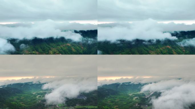 航拍安徽黄山休宁金龙山春雨云海风光4K