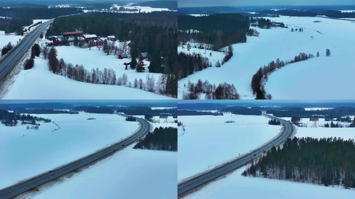 4K航拍瑞典雪景风景自然风光