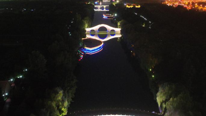 西安汉城湖汉大风阁夜景航拍西安地标性建筑