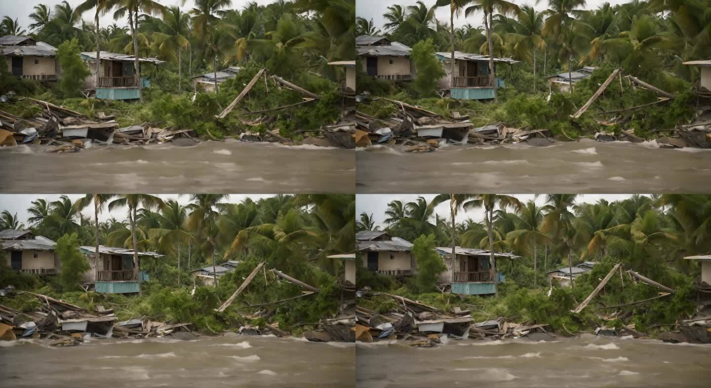 台风飓风对岛屿房屋造成破坏