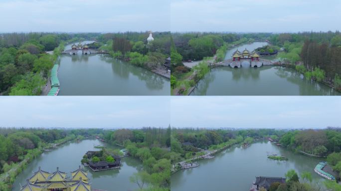 航拍烟雨江南扬州瘦西湖风景区