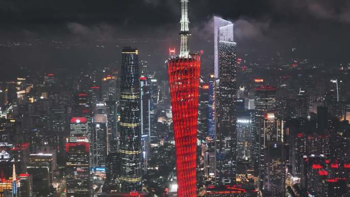 4K航拍广州地标广州塔夜景宣传空镜2