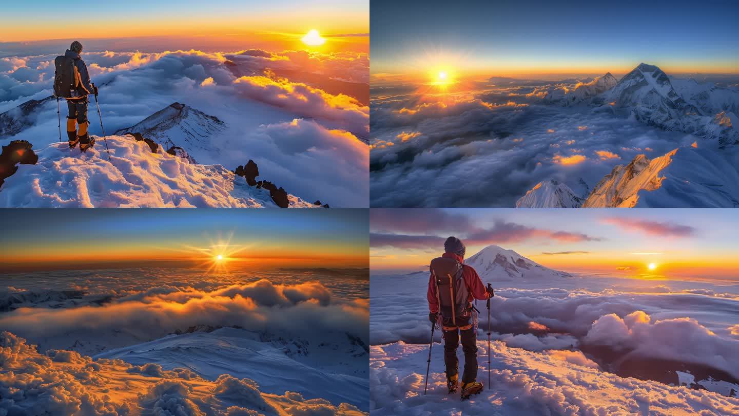 云海日出山峰日出登顶希望