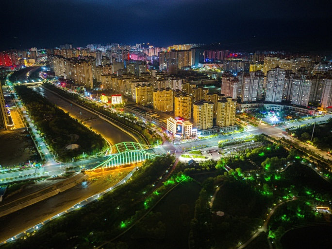 甘肃定西城市夜景航拍延时