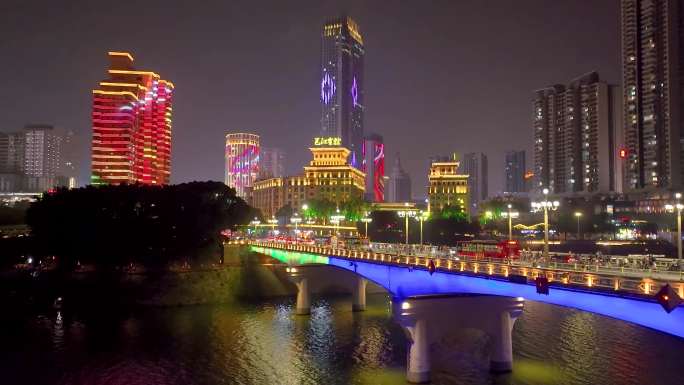 南宁邕江大桥夜景航拍镜头合集