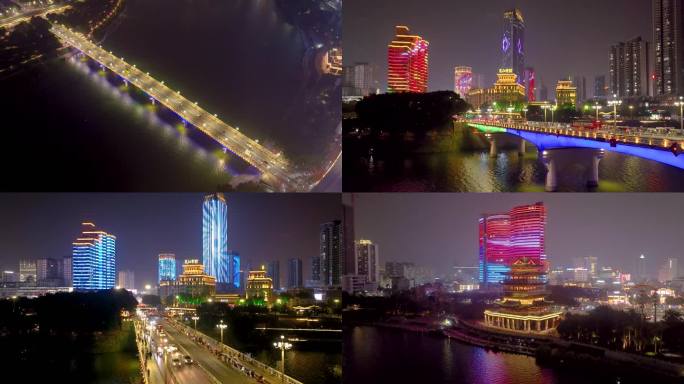 南宁邕江大桥夜景航拍镜头合集