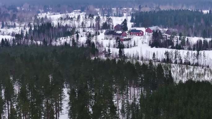 4K航拍北欧瑞典雪乡雪景
