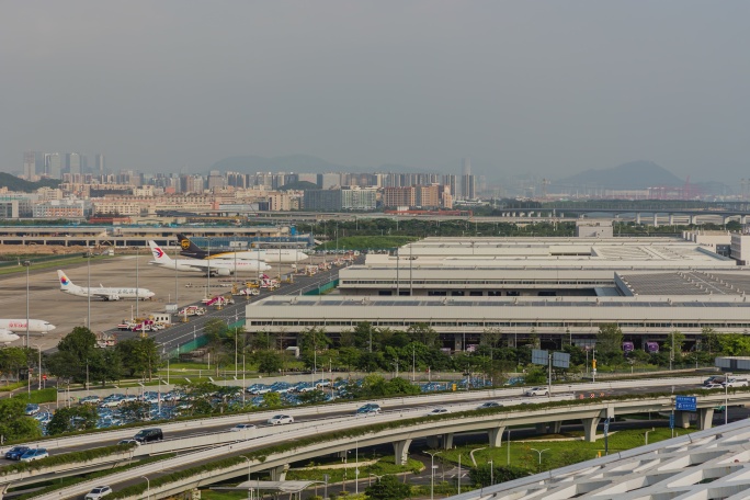 机场货机停机坪与机场货站延时摄影