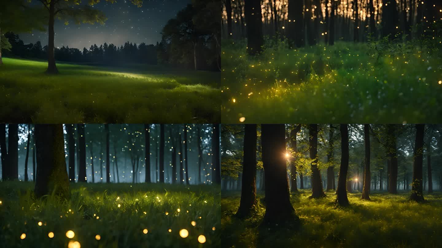 星空下的萤火虫树林