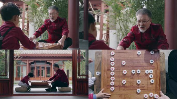 祖孙二人下棋休闲娱乐