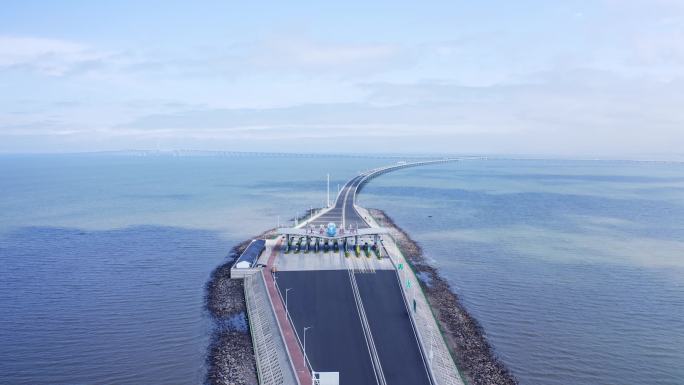 海上高速口收费站跨海大桥航拍