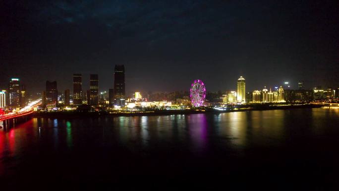 南昌城市夜景摩天轮赣江晚霞风光航拍